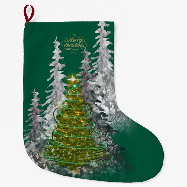 Meia De Natal Grande  Árvore de Natal Floresta Nevada Meias de Natal  (Frente)