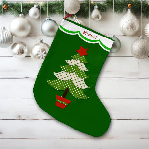 Meia De Natal Grande Árvore de Natal Personalizada com Bolinhas Verdes