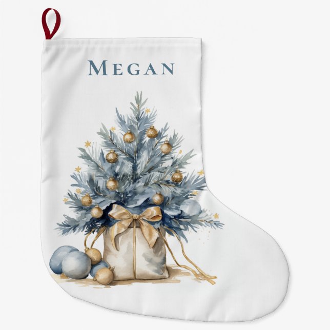 Meia De Natal Grande Árvore de Natal Personalizada Elegante, Dourada, C (Frente)