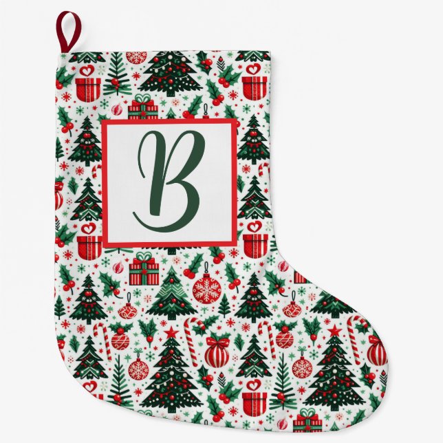 Meia De Natal Grande Árvore de Natal, presentes, bengala doce (Frente)