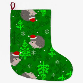 Meia De Natal Grande árvore de natal santa ouriço floco de neve verde