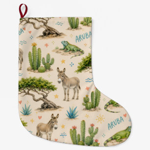 Meia De Natal Grande Árvore divi de Aruba, burro, iguana, cacto