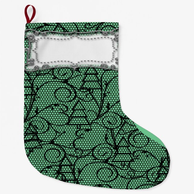 Meia De Natal Grande Árvore verde e preta ou manto (Frente)