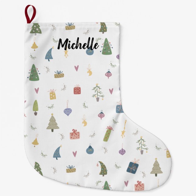 Meia De Natal Grande Árvores de Natal Bonitas Apresentam Padrões de Orn (Frente)