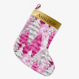 Meia De Natal Grande Árvores de Natal Brancas Douradas, Rosa-Glam