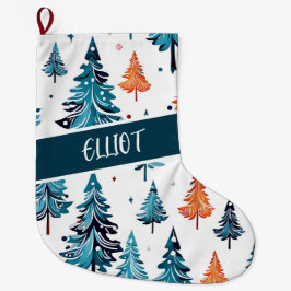 Meia De Natal Grande Árvores de Natal de Aquarela Personalizadas