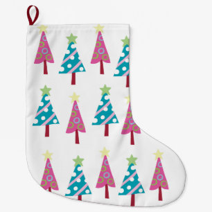 Meia De Natal Grande Árvores de Natal Meia, Rosa & Azul 
