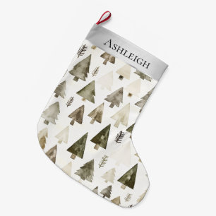 Meia De Natal Grande Árvores de Natal Verdes Silver Cream