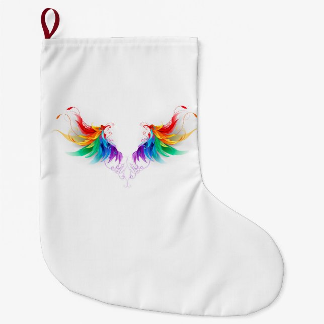 Meia De Natal Grande Asas Fluffy Rainbow (Frente)
