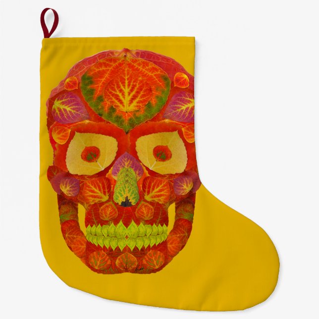 Meia De Natal Grande Aspen Folha Crânio 16 (Frente)