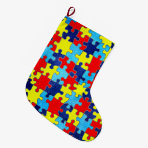 Meia De Natal Grande Autismo Quebra-cabeça de consciência por Shirley T