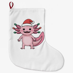 Meia De Natal Grande Axolote Divertido de Natal com Chapéu de Papai Noe