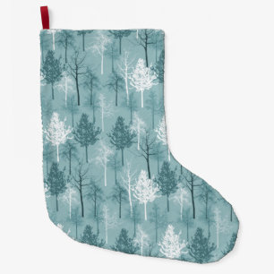 Meia De Natal Grande Azul-Aqua e Árvores Brancas