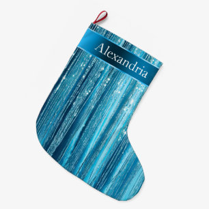 Meia De Natal Grande Azul Aqua Glam Glitz Nome de Natal