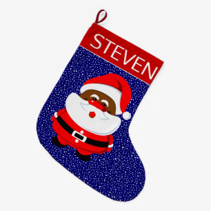 Meia De Natal Grande Azul-azul-natalino-americano Papai Noel