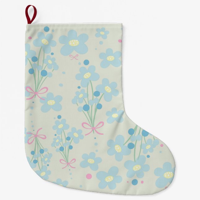 Meia De Natal Grande Azul Suave e Harmonia Rosa (Frente)