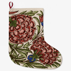 Meia De Natal Grande Azulejo Flor de Cravo Antigo Rústico De Morgan Art