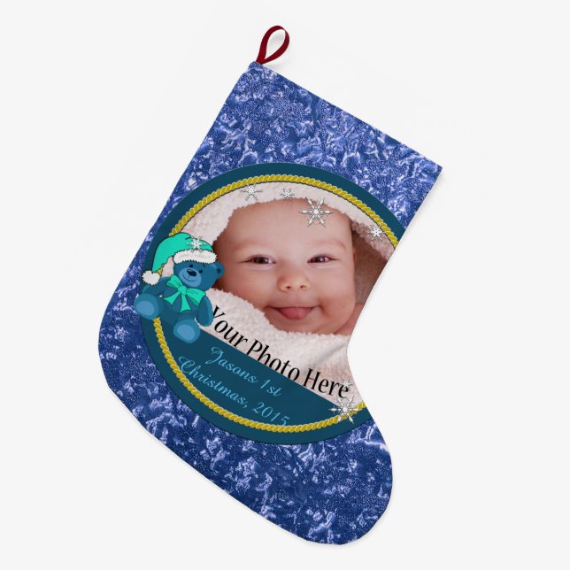 Meia De Natal Grande Baby Boy Personalizado (Frente (Pendurada))