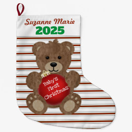 Meia De Natal Grande Baby’s First Christmas Teddy Bear