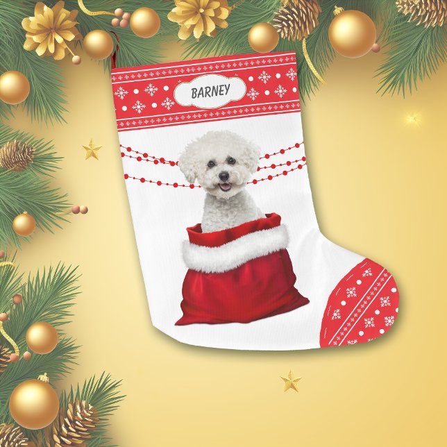 Meia De Natal Grande Bag Bichon Frise Cachorro Snowflake Fronteira (Criador carregado)