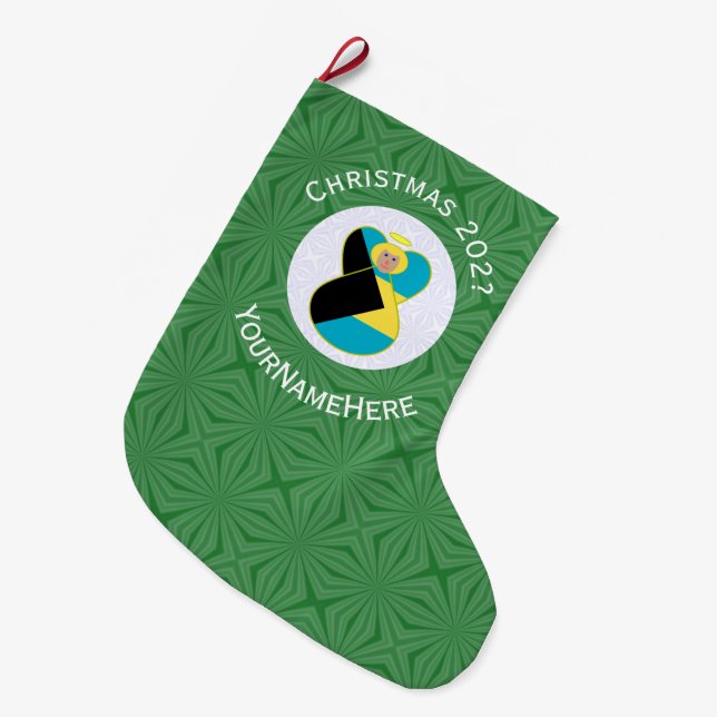 Meia De Natal Grande Bahaman Flag Blonde Angel Christmas Personalizado (Frente (Pendurada))