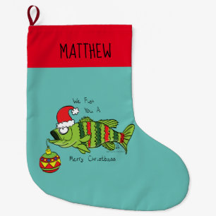 Meia De Natal Grande Baixo Natal Engraçado Pesca Peixe Cartoon