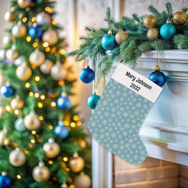Meia De Natal Grande Balança de Natal com Floco de Neve Azul (Blue Snowflake Stocking )