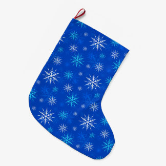 Meia De Natal Grande Balança de Natal com Padrão de Floco de Neve Azul