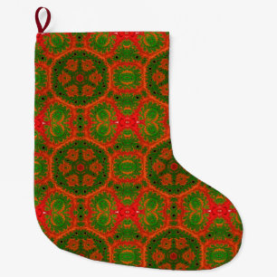 Meia De Natal Grande Balança de Natal do Caleidoscópio Laranja e Verde
