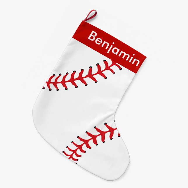Meia De Natal Grande Balança de Natal Grande com Design de Baseball (Frente (Pendurada))