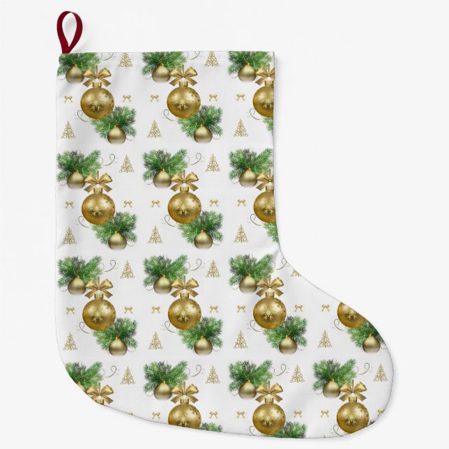 Meia De Natal Grande Balas de Natal, Douradas Bolas (Frente)