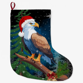 Meia De Natal Grande Bald Eagle Vestindo Flocos de Neve Santa Hat