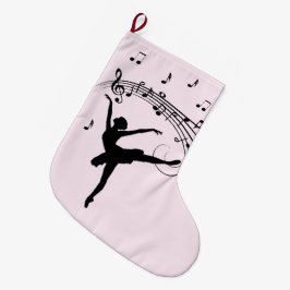 Meia De Natal Grande Ballerina Dançando com Música Rosa