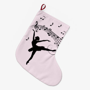 Meia De Natal Grande Ballerina Dançando com Música Rosa