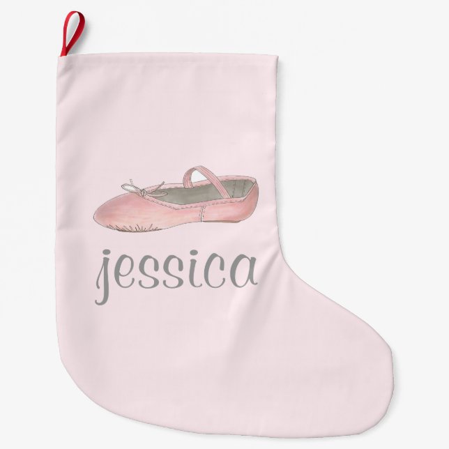 Meia De Natal Grande Ballerina Personalizada da Dança do Calçado PInk (Frente)