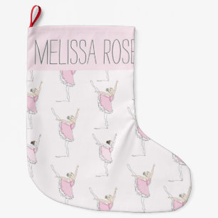 Meia De Natal Grande Ballerina Rosa Personalizada de Natal