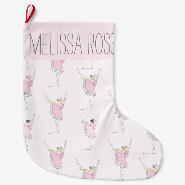Meia De Natal Grande Ballerina Rosa Personalizada Stocks de Natal (Frente)