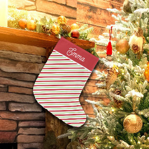 Meia De Natal Grande Bandas de Férias Diagonais Vermelhas e Verdes