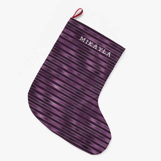 Meia De Natal Grande Bandas de Glam Roxo (Frente (Pendurada))