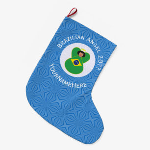 Meia De Natal Grande Bandeira de Anjo de Hanukkah Brasileira Personaliz