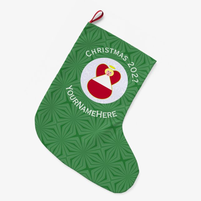 Meia De Natal Grande Bandeira de Natal do Anjo Austríaco Personalizada (Frente (Pendurada))