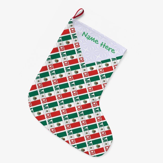 Meia De Natal Grande Bandeira do México Personalizada em Mosaico (Frente (Pendurada))