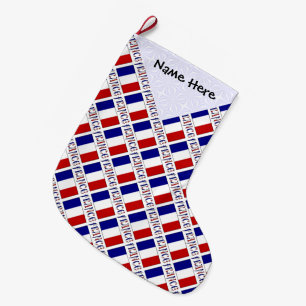Meia De Natal Grande Bandeira Francesa França Preta Personalizada Azule