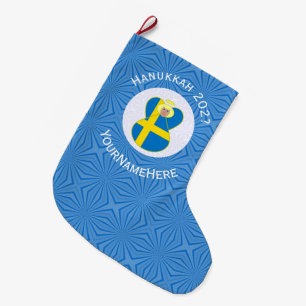 Meia De Natal Grande Bandeira personalizada do Anjo Sueco de Hanukkah