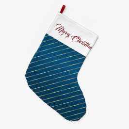 Meia De Natal Grande Banheira de Natal Elegante Blue Dourado Stripes