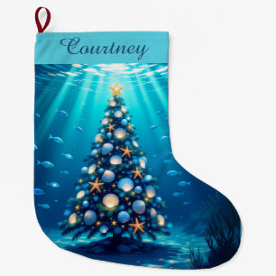 Meia De Natal Grande Banho de Natal de Árvore de Feriado Costeiro Azul