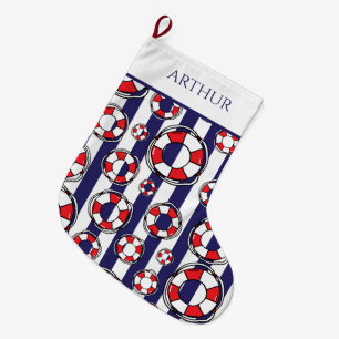 Meia De Natal Grande Barco Costeiro com Cintos de Vida Náuticos