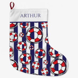 Meia De Natal Grande Barco Costeiro com Cintos de Vida Náuticos