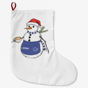 Meia De Natal Grande Barista Boneco de Neve Natal 2026 Café de Férias