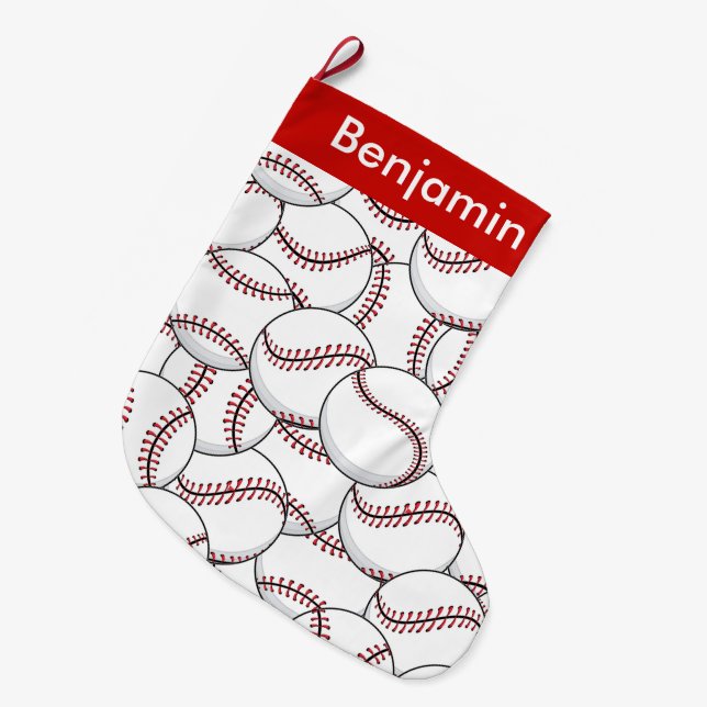 Meia De Natal Grande Baseballs Design Grande Banho de Natal (Frente (Pendurada))